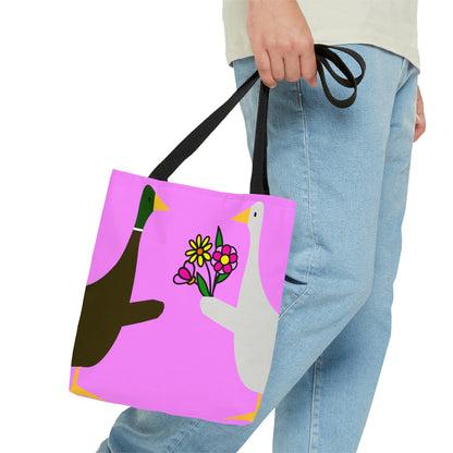 Ducks sharing flowers - Fuschia Pink ff8eff  - Tote Bag