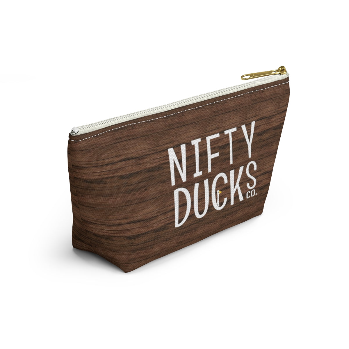 Nifty Ducks Co. Logo2 - wood background - Accessory Pouch w T-bottom