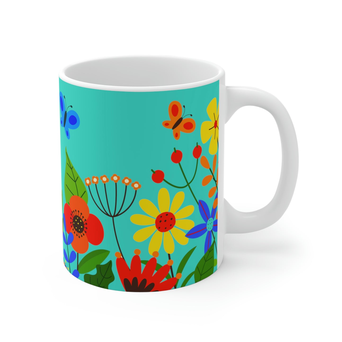 Bright Summer flowers - Turquoise 40e0d0 - Mug 11oz