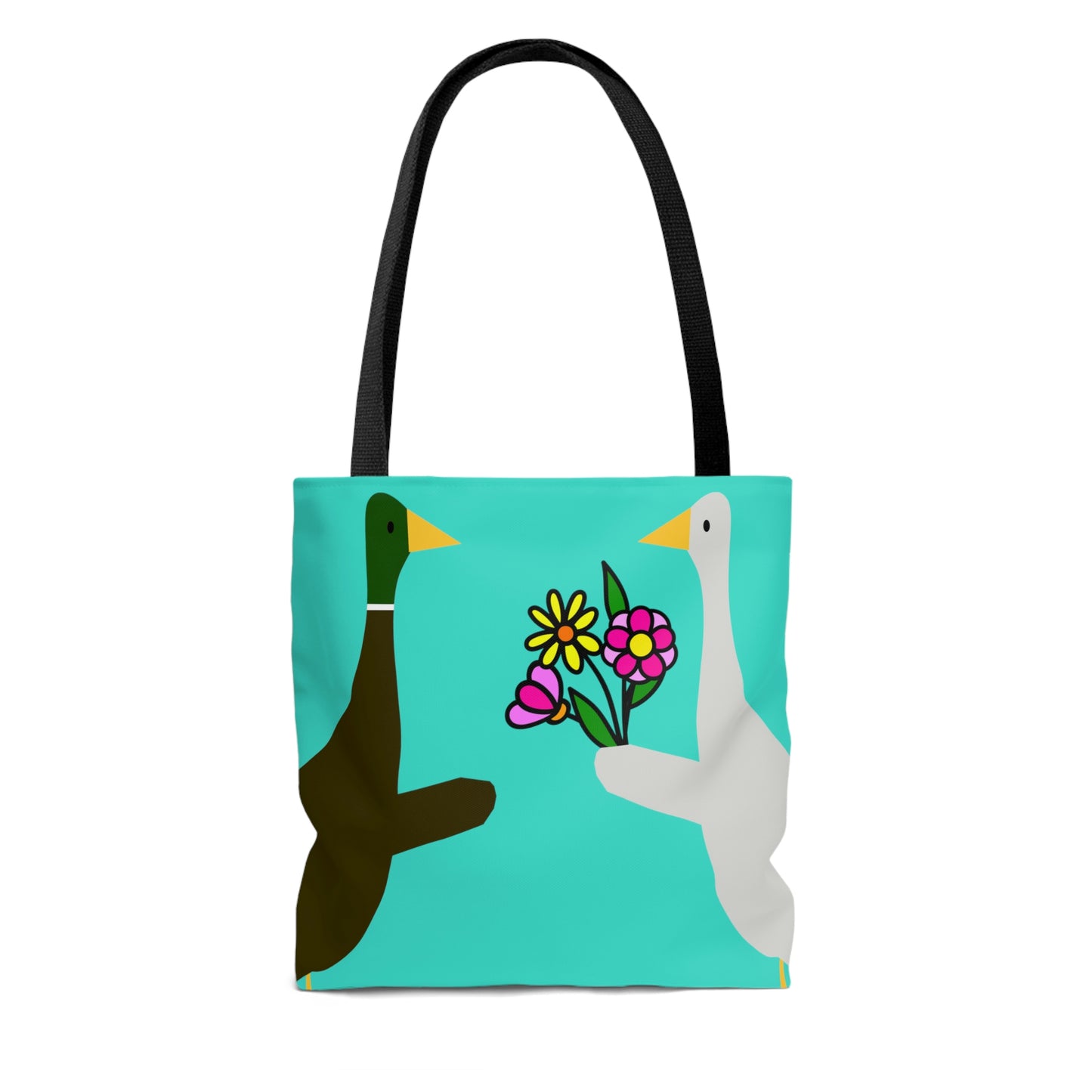 Ducks sharing flowers - Turquoise 40e0d0 - Tote Bag