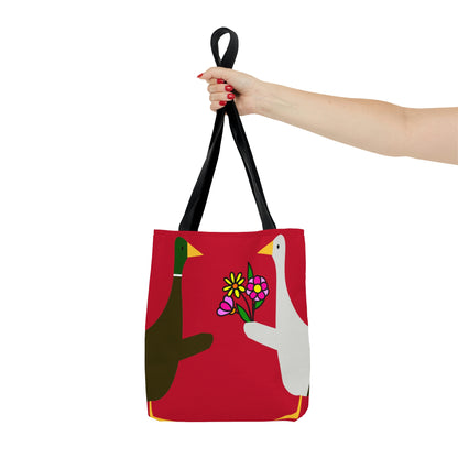 Ducks sharing flowers - Fire Engine Red c8092e - Tote Bag
