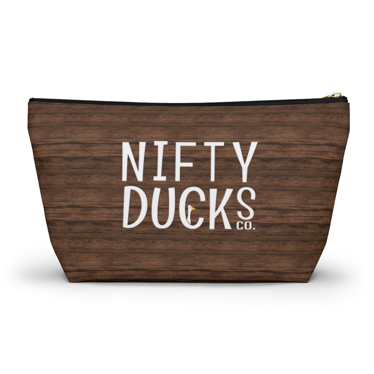 Nifty Ducks Co. Logo2 - wood background - Accessory Pouch w T-bottom