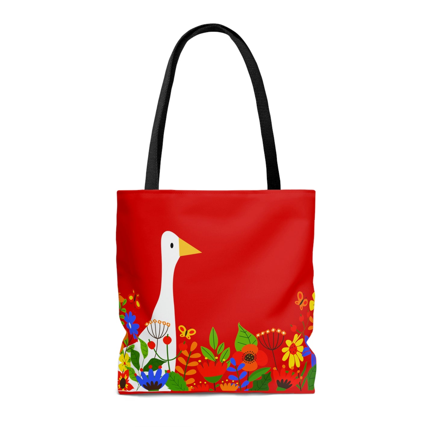 Duck in Bright Summer flowers - Scarlet de0000 - Tote Bag