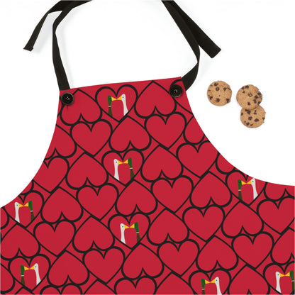 Ducks in hearts - Fire Engine Red c8092e - Apron