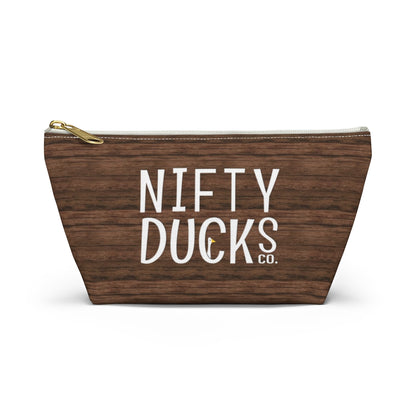 Nifty Ducks Co. Logo2 - wood background - Accessory Pouch w T-bottom