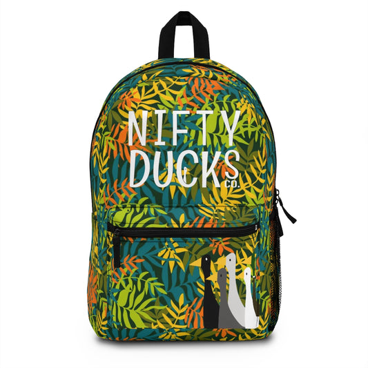 Nifty Ducks Co. Logo2 - lots of leaves background - Backpack