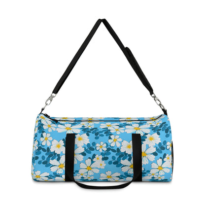 White Flowers on blue - Duffel Bag