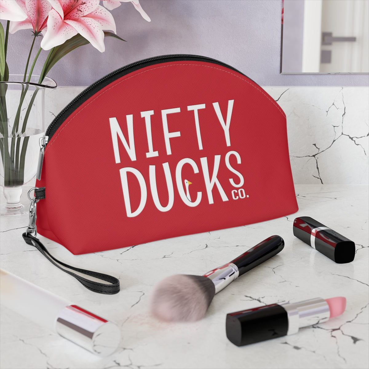 Nifty Ducks Co. Logo2 - red - Makeup Bag