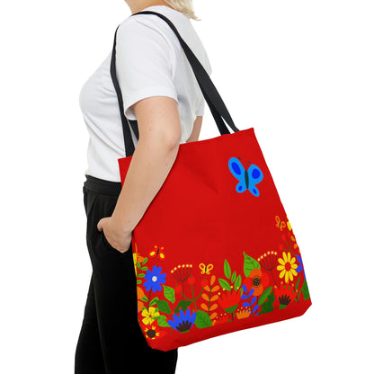 Duck in Bright Summer flowers - Scarlet de0000 - Tote Bag