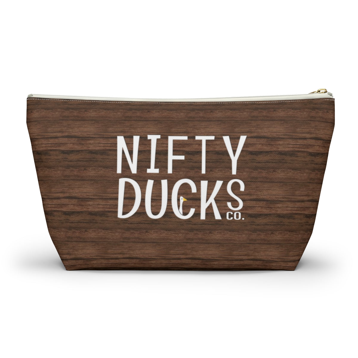 Nifty Ducks Co. Logo2 - wood background - Accessory Pouch w T-bottom