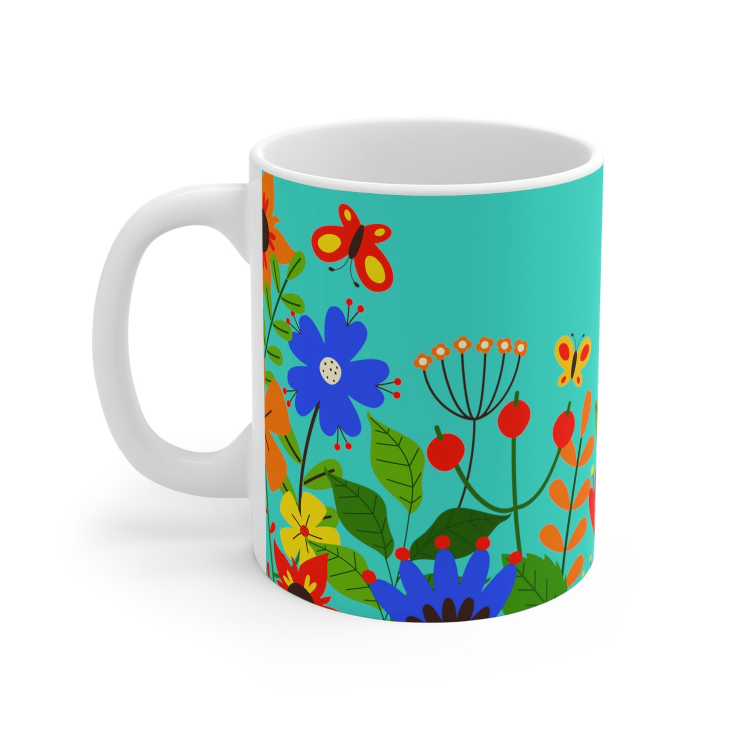 Bright Summer flowers - Turquoise 40e0d0 - Mug 11oz