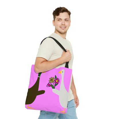 Ducks sharing flowers - Fuschia Pink ff8eff  - Tote Bag