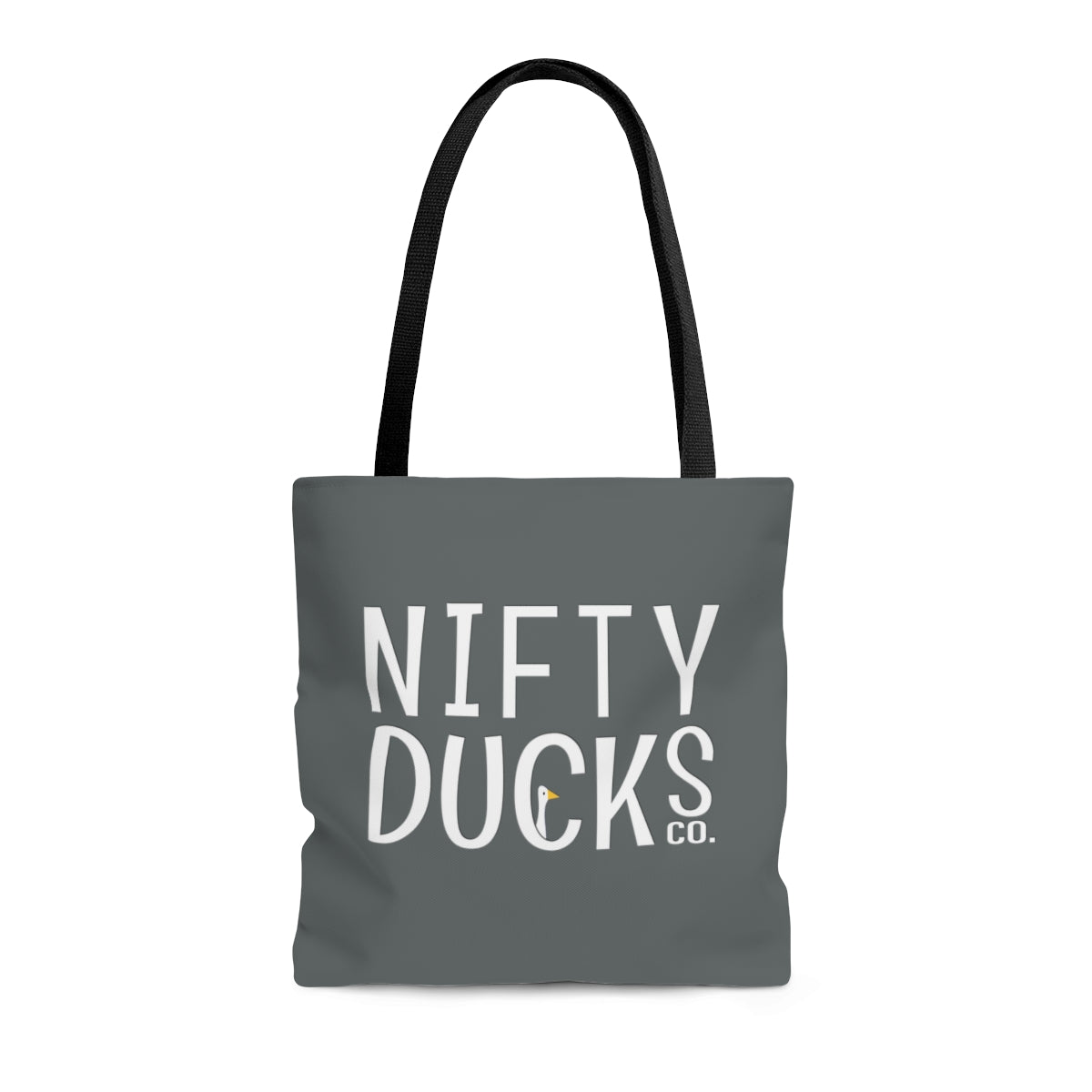 Nifty Ducks Co. Logo2 - white on gray - Tote Bag