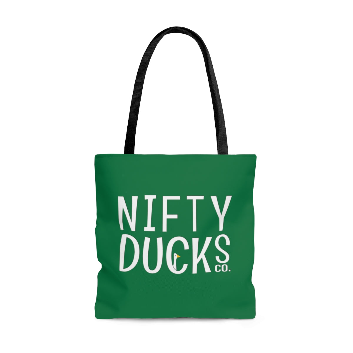 Nifty Ducks Co. Logo2 - white on dark green - Tote Bag