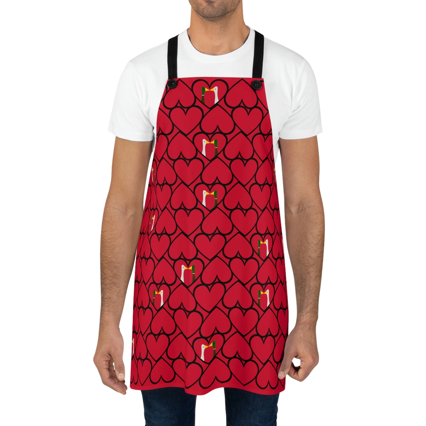 Ducks in hearts - Fire Engine Red c8092e - Apron