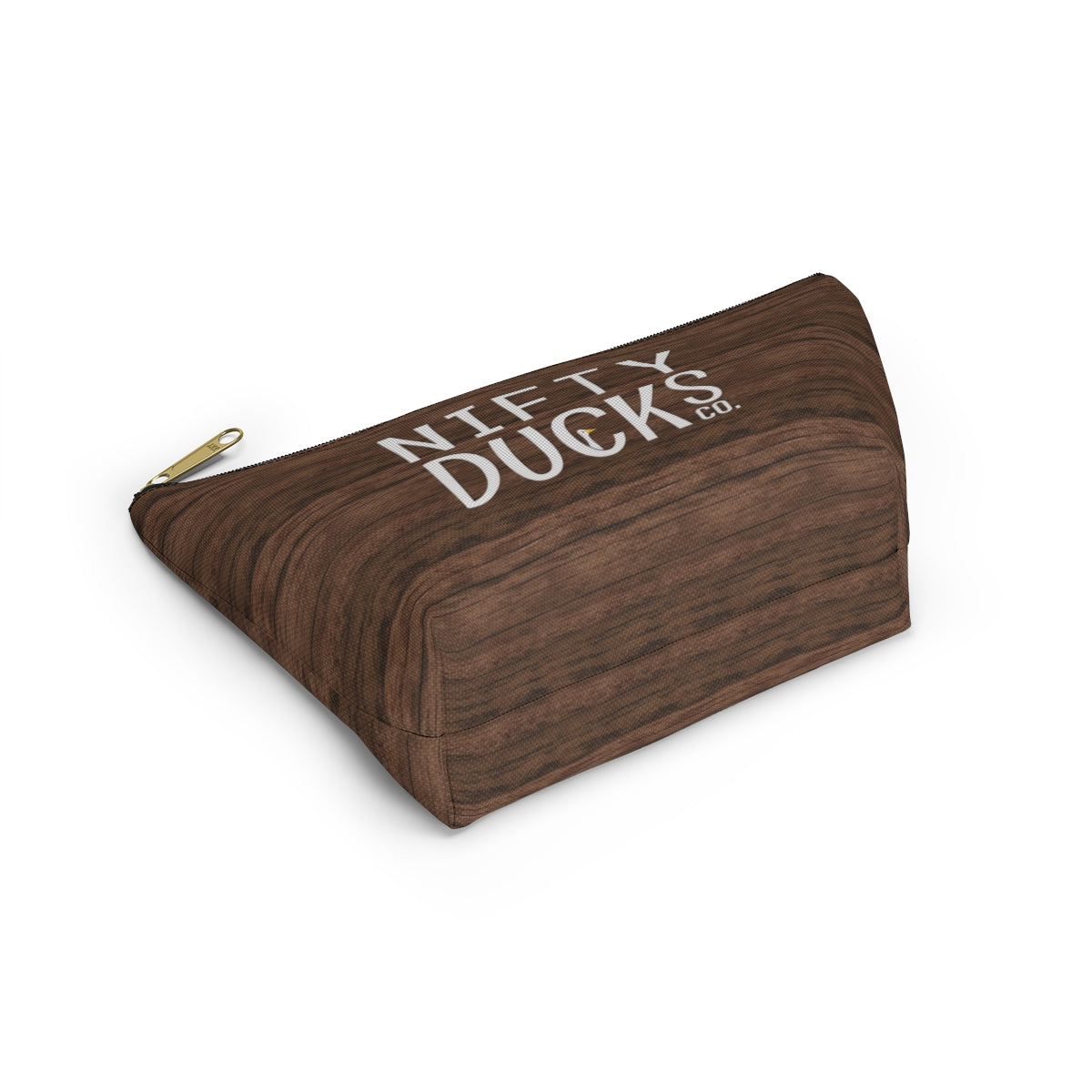 Nifty Ducks Co. Logo2 - wood background - Accessory Pouch w T-bottom