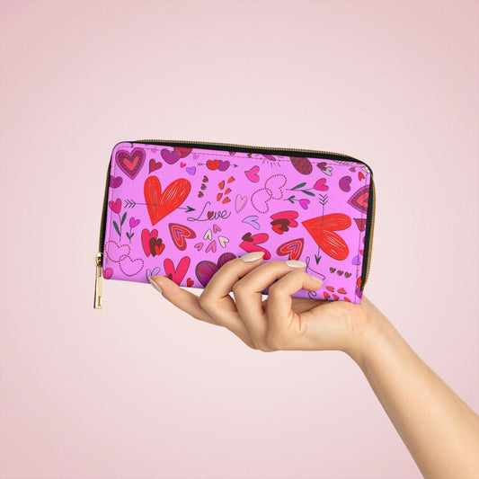 Heart Doodles - Fuschia Pink ff8eff - Zipper Wallet