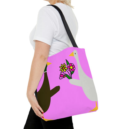 Ducks sharing flowers - Fuschia Pink ff8eff  - Tote Bag