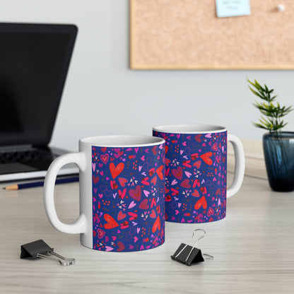 Heart Doodles - Blue 00338D - Mug 11oz