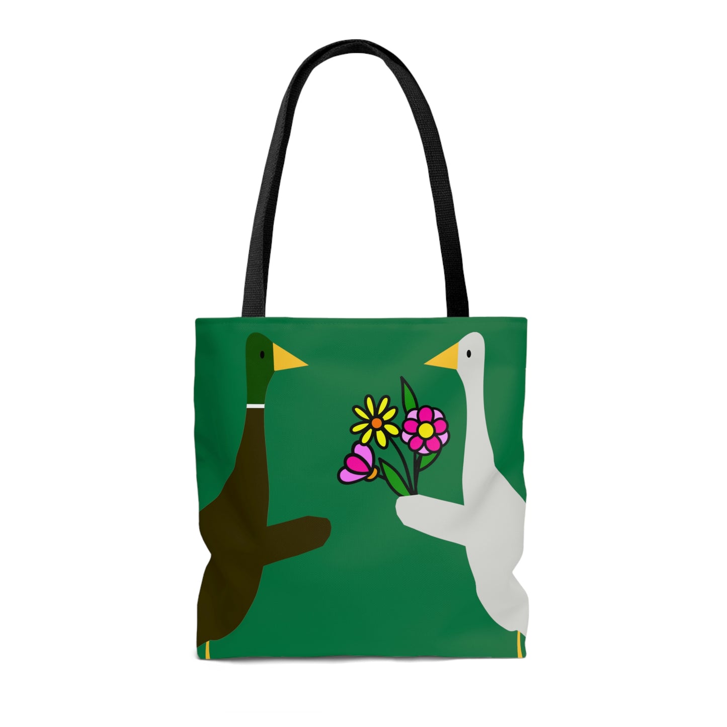 Ducks sharing flowers - Dark Spring Green 057944 - Tote Bag
