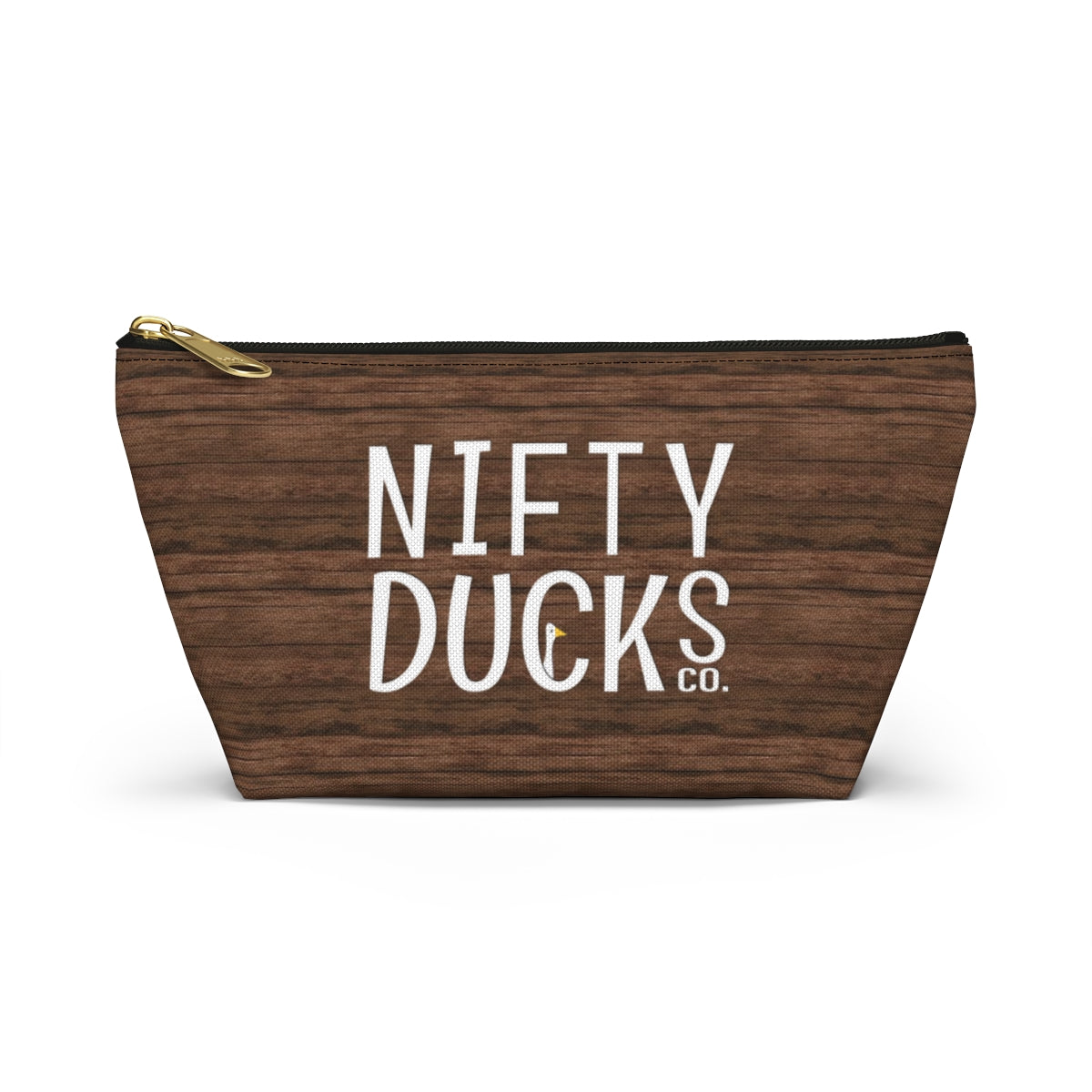 Nifty Ducks Co. Logo2 - wood background - Accessory Pouch w T-bottom