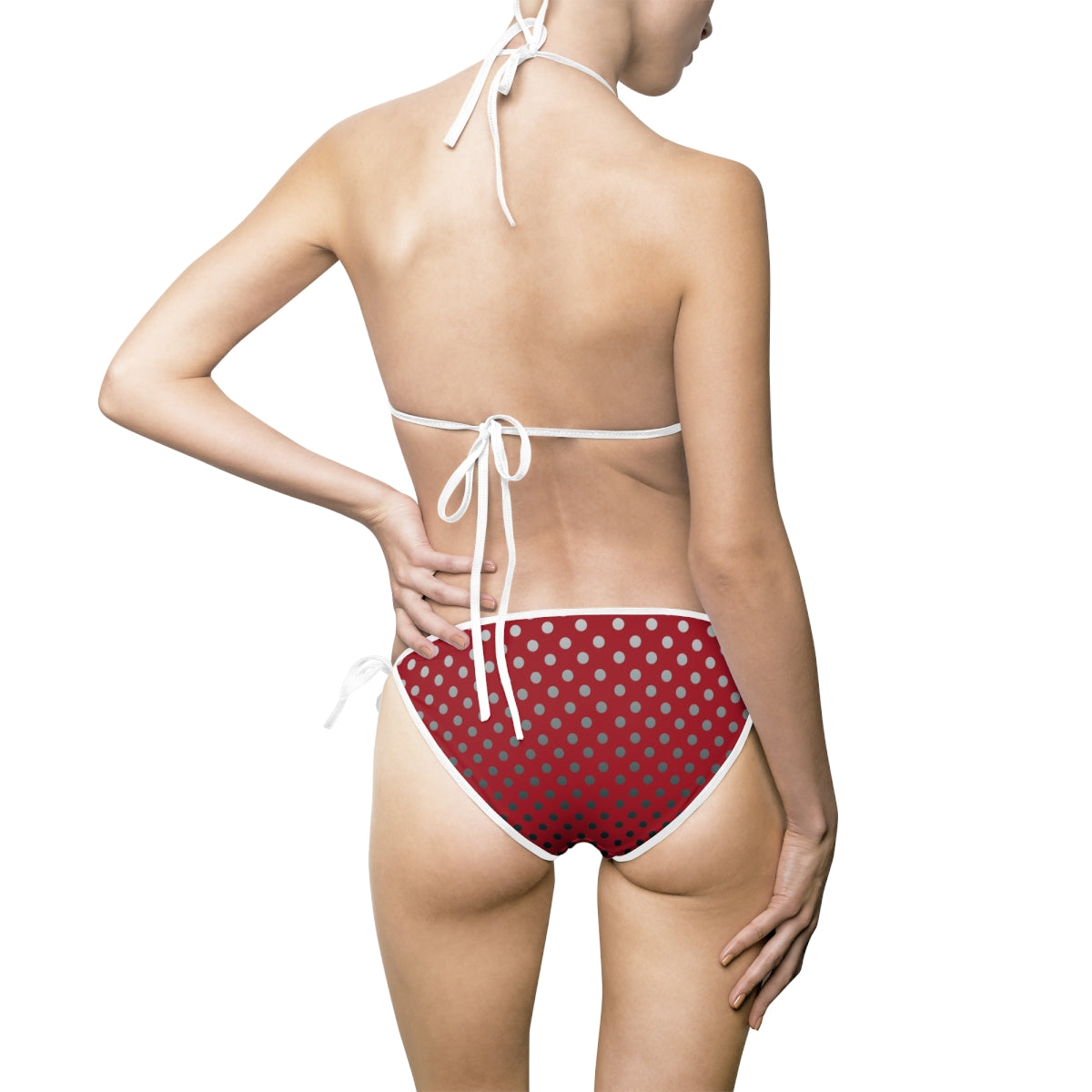 Red with Black Gray and White dots - Women's Bikini Swimsuit