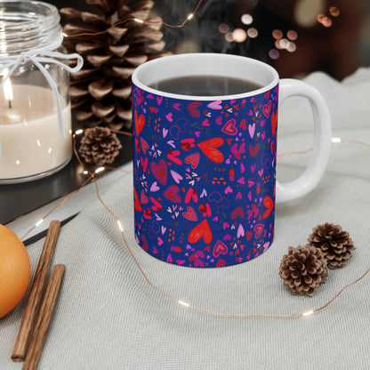 Heart Doodles - Blue 00338D - Mug 11oz