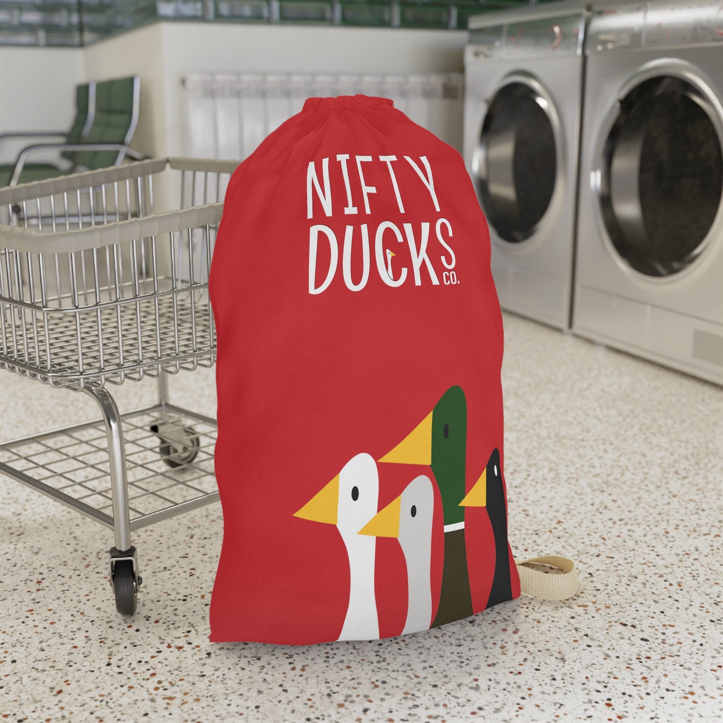 Nifty Ducks Co. Logo2 - Fire Engine Red ce2029 - Laundry Bag