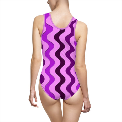 Vertical retro wavy purple and pink - Women's Classic One-Piece Swimsuit