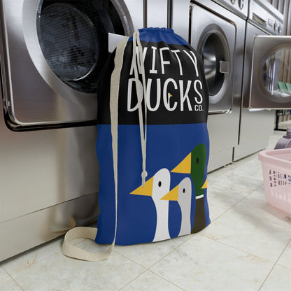 Nifty Ducks Co. Logo2 - Dark Cerulean 08457e - Laundry Bag