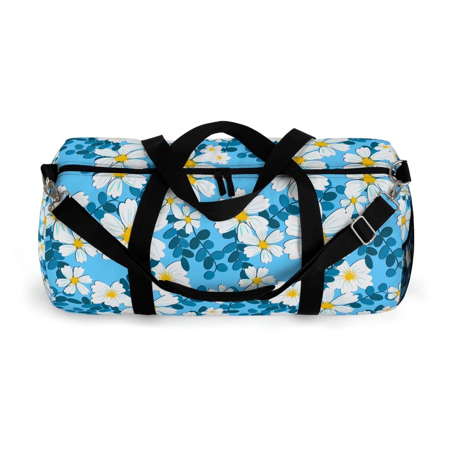 White Flowers on blue - Duffel Bag