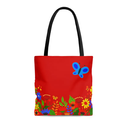 Duck in Bright Summer flowers - Scarlet de0000 - Tote Bag