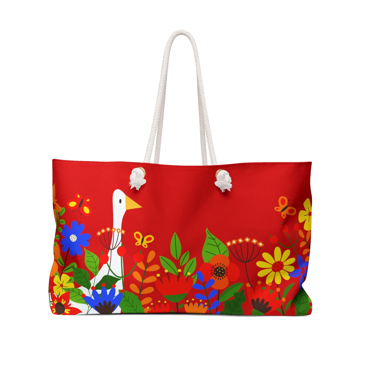 Duck in Bright Summer flowers - Weekender Bag