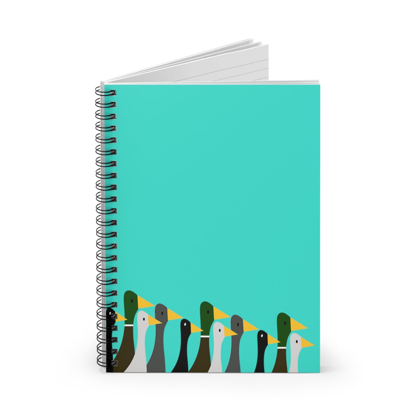 Marching Ducks - Turquoise 40E0D0 - Spiral Notebook - Ruled Line