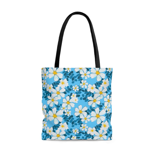 White Flowers on Blue - Tote Bag