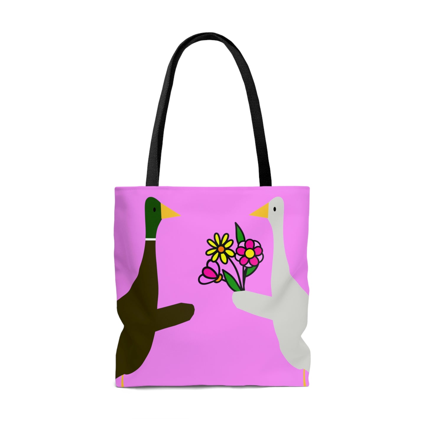 Ducks sharing flowers - Fuschia Pink ff8eff  - Tote Bag