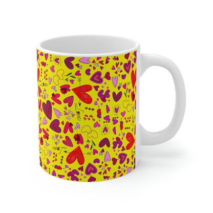 Heart Doodles - Yellow fff800 - Mug 11oz