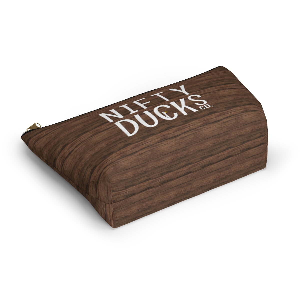 Nifty Ducks Co. Logo2 - wood background - Accessory Pouch w T-bottom