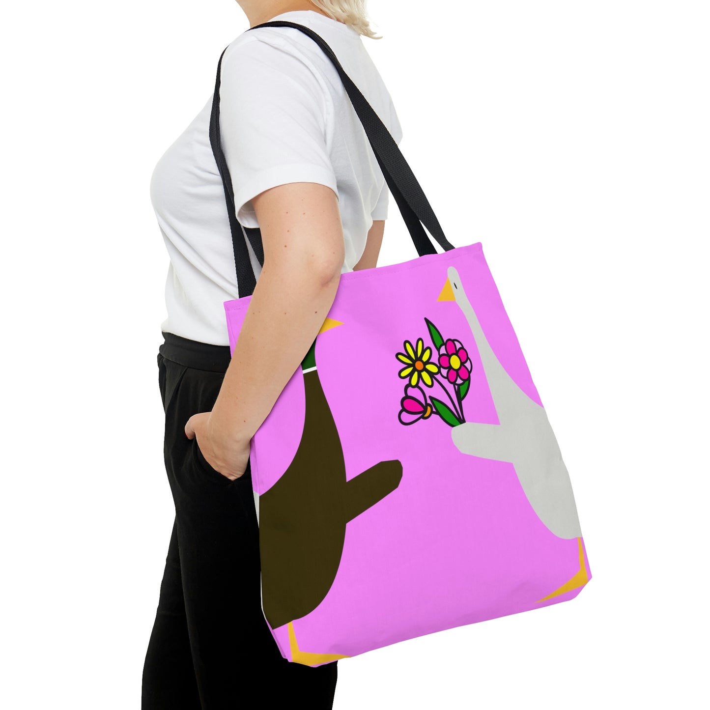 Ducks sharing flowers - Fuschia Pink ff8eff  - Tote Bag