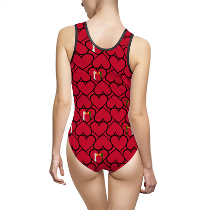 Ducks in hearts - Fire Engine Red c8092e - Women's Classic One-Piece Swimsuit