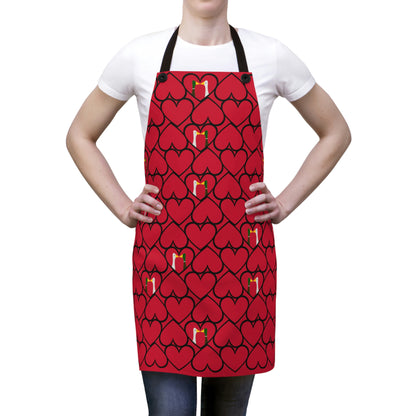 Ducks in hearts - Fire Engine Red c8092e - Apron