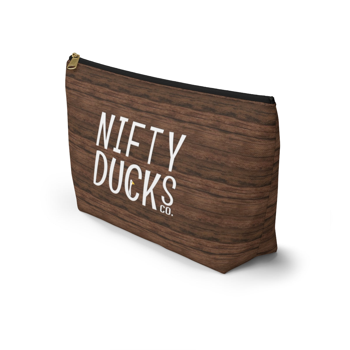 Nifty Ducks Co. Logo2 - wood background - Accessory Pouch w T-bottom