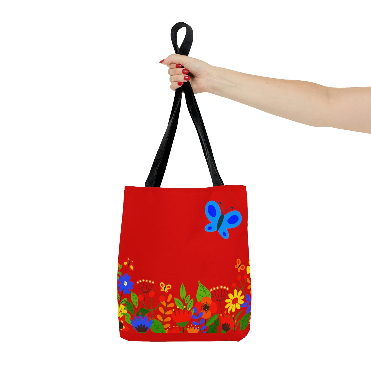 Duck in Bright Summer flowers - Scarlet de0000 - Tote Bag