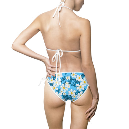 White Flowers on Blue - Women's Bikini Swimsuit