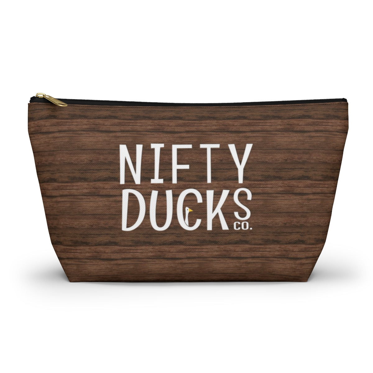 Nifty Ducks Co. Logo2 - wood background - Accessory Pouch w T-bottom