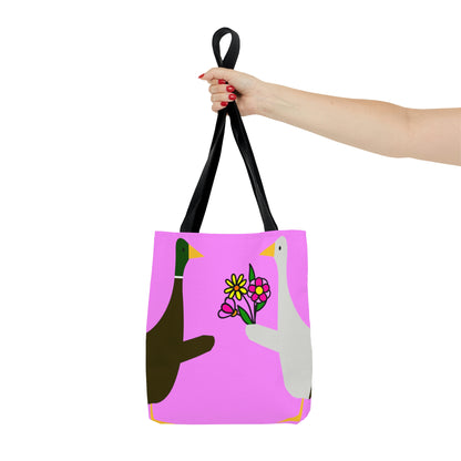 Ducks sharing flowers - Fuschia Pink ff8eff  - Tote Bag
