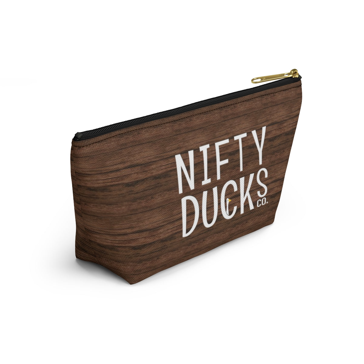 Nifty Ducks Co. Logo2 - wood background - Accessory Pouch w T-bottom