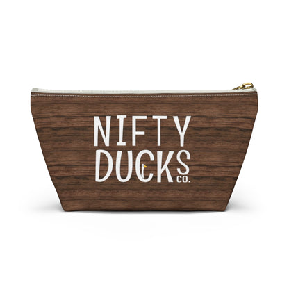 Nifty Ducks Co. Logo2 - wood background - Accessory Pouch w T-bottom